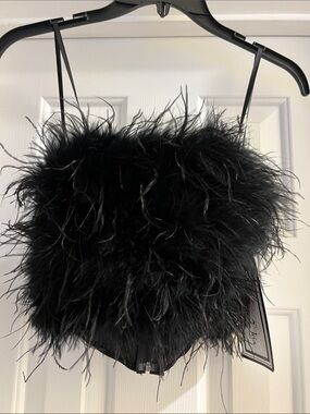 Alex & Sophia Black Feathered Crop Top NWT